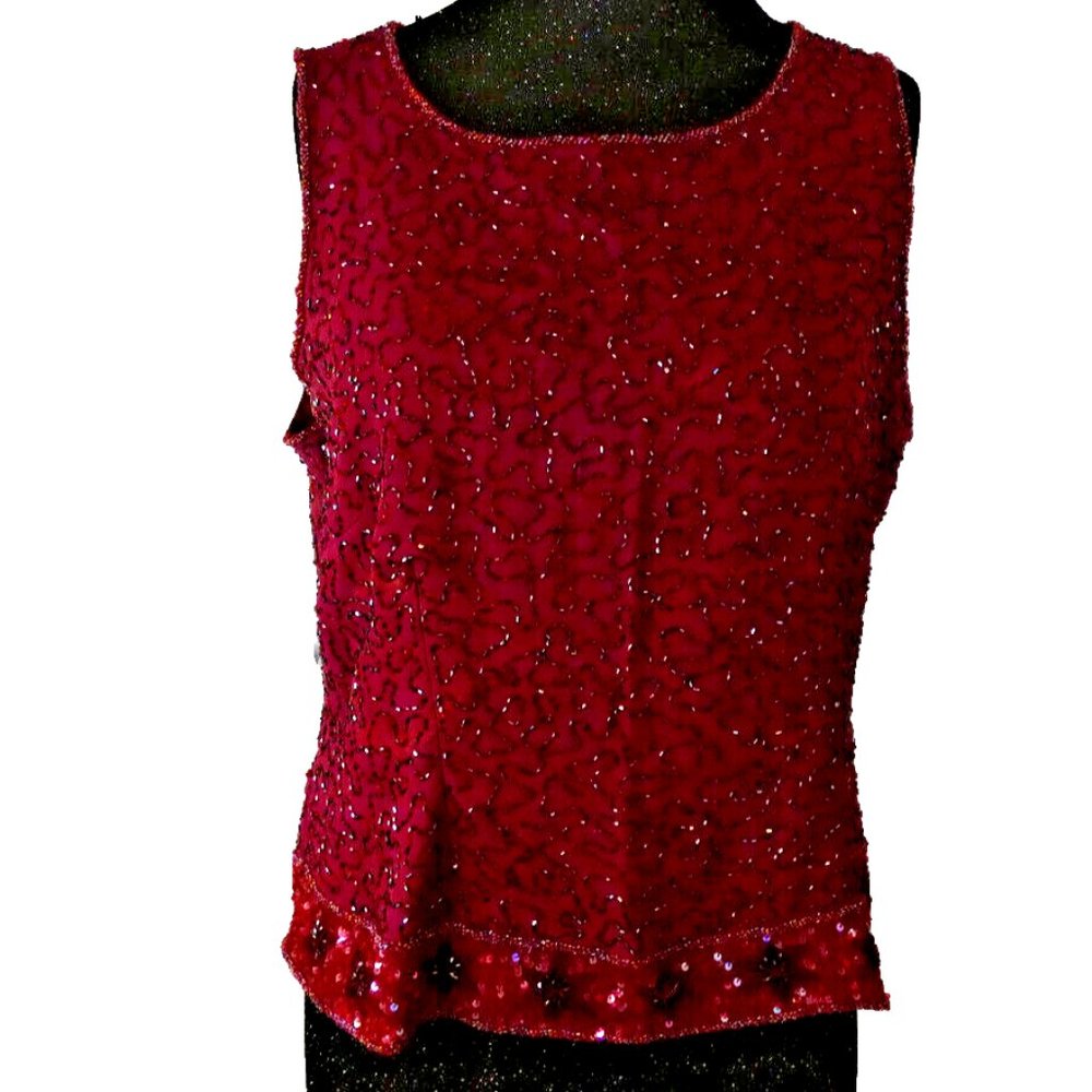 Beaded Blouse Size 16 English BurgundyTop Designer Cocktail Party Formal